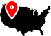 Black map of the United States with a red location pin in the northwest