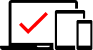 Red checkmark on a screen with overlapping desktop, tablet, and phone icons