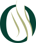 Green and beige abstract leaf logo on white background