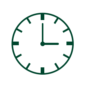Green clock icon showing 12:15 on a white background