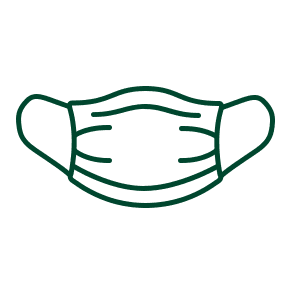 Green outlined face mask icon on a white background