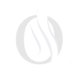 Light gray abstract circular logo with a stylized leaf or flame in the center