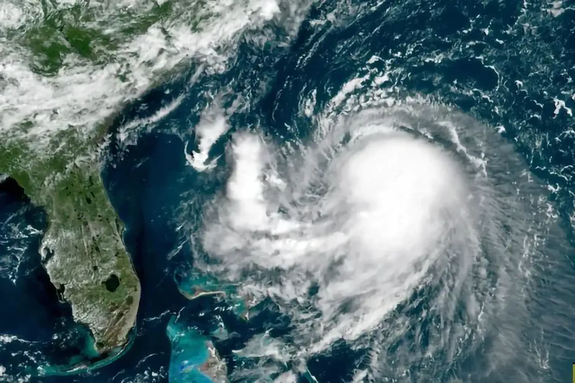 An aerial view of a hurricane in the ocean