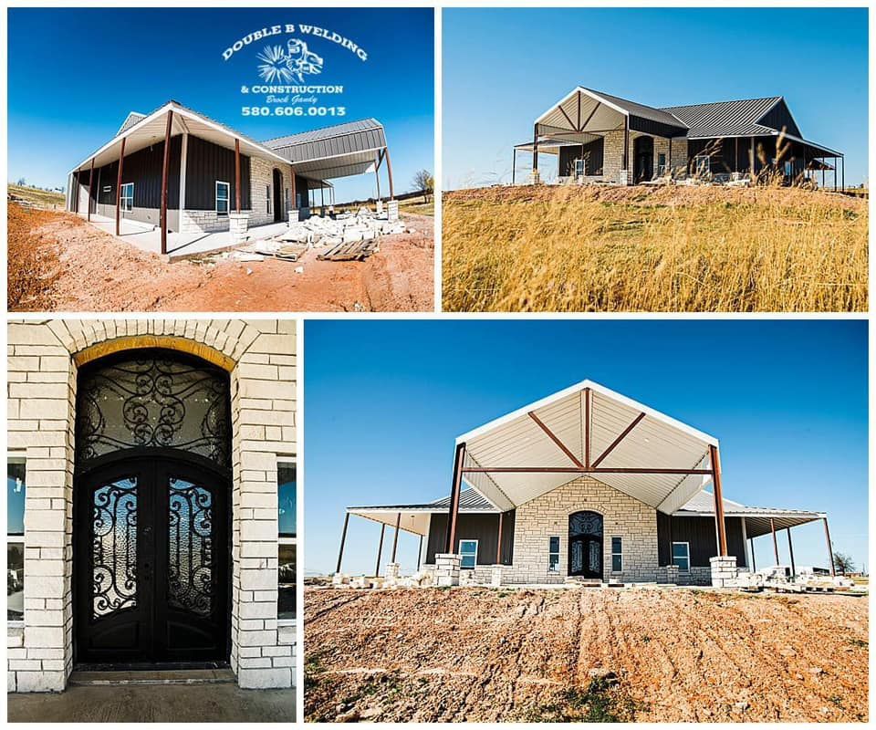 A collage of pictures of a house under construction