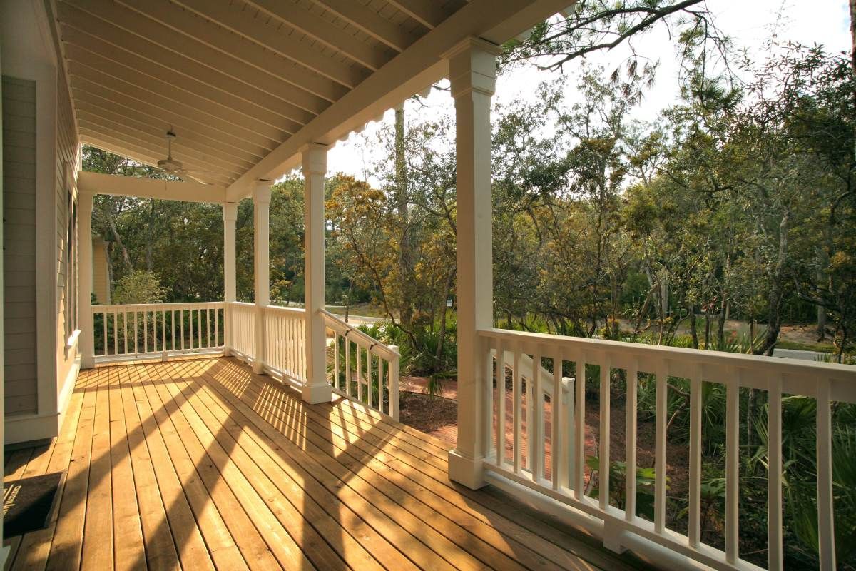 Awning over deck overlooking pathway