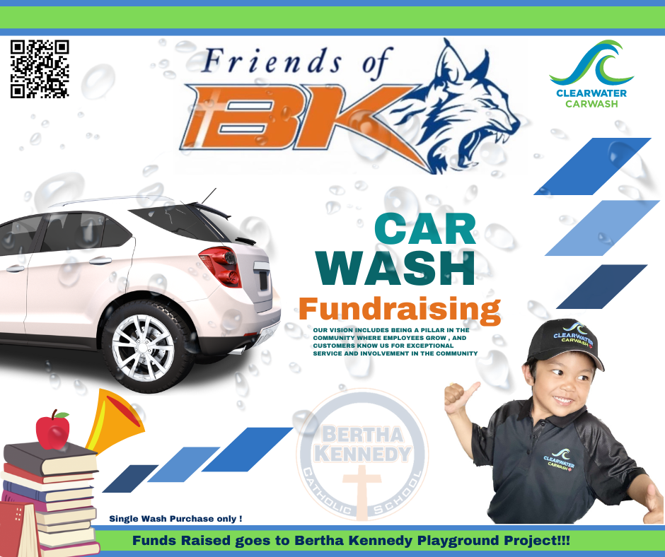 Graphic showing a car and young boy with the title car wash fundraising
