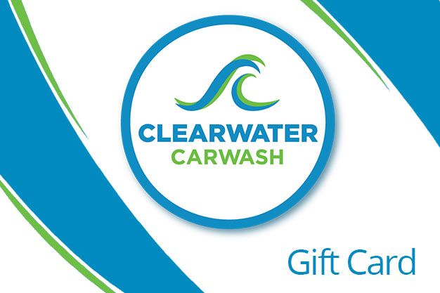 gift card for clearwater carwash with a wave in the center