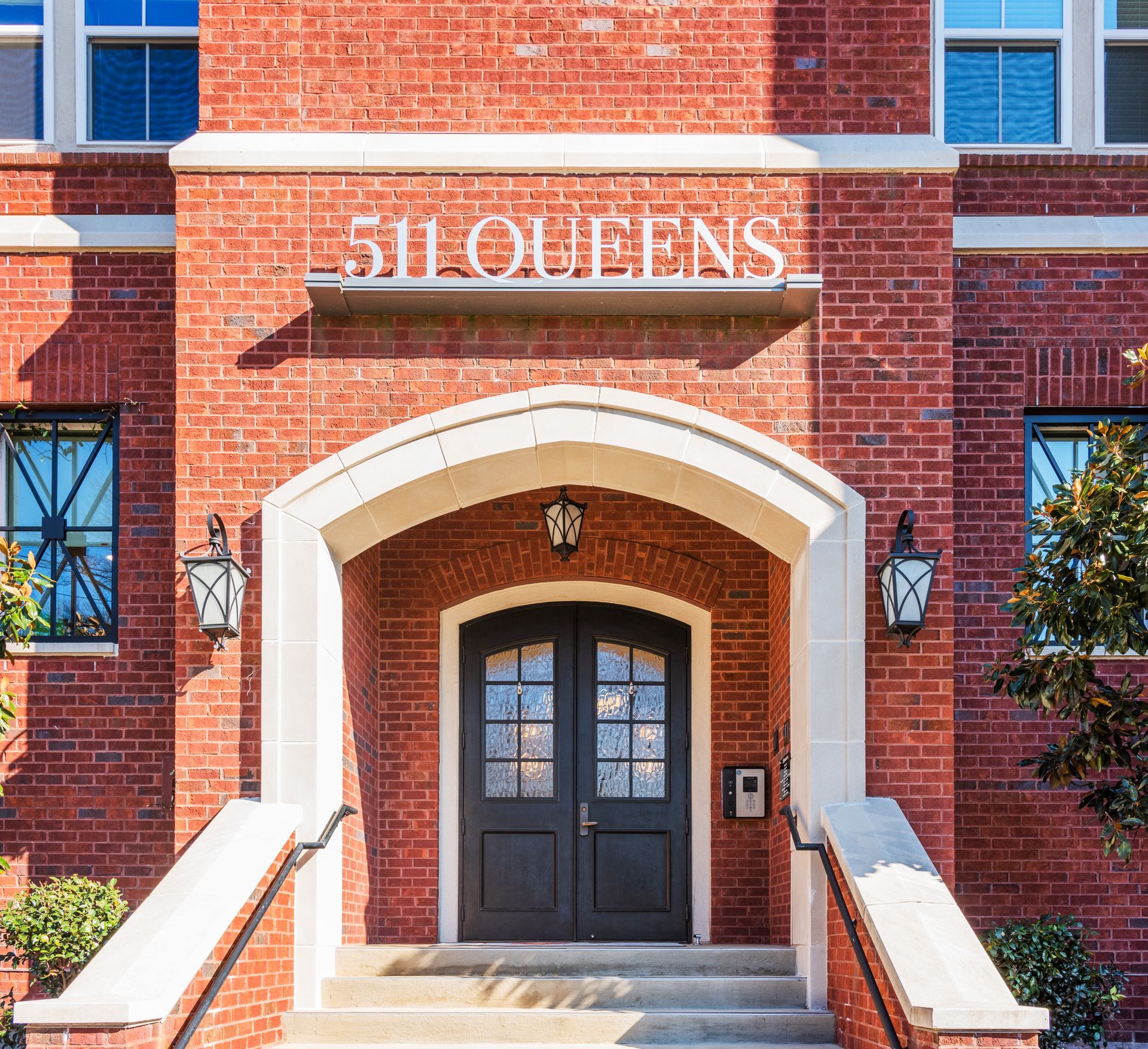 Red brick building entrance with