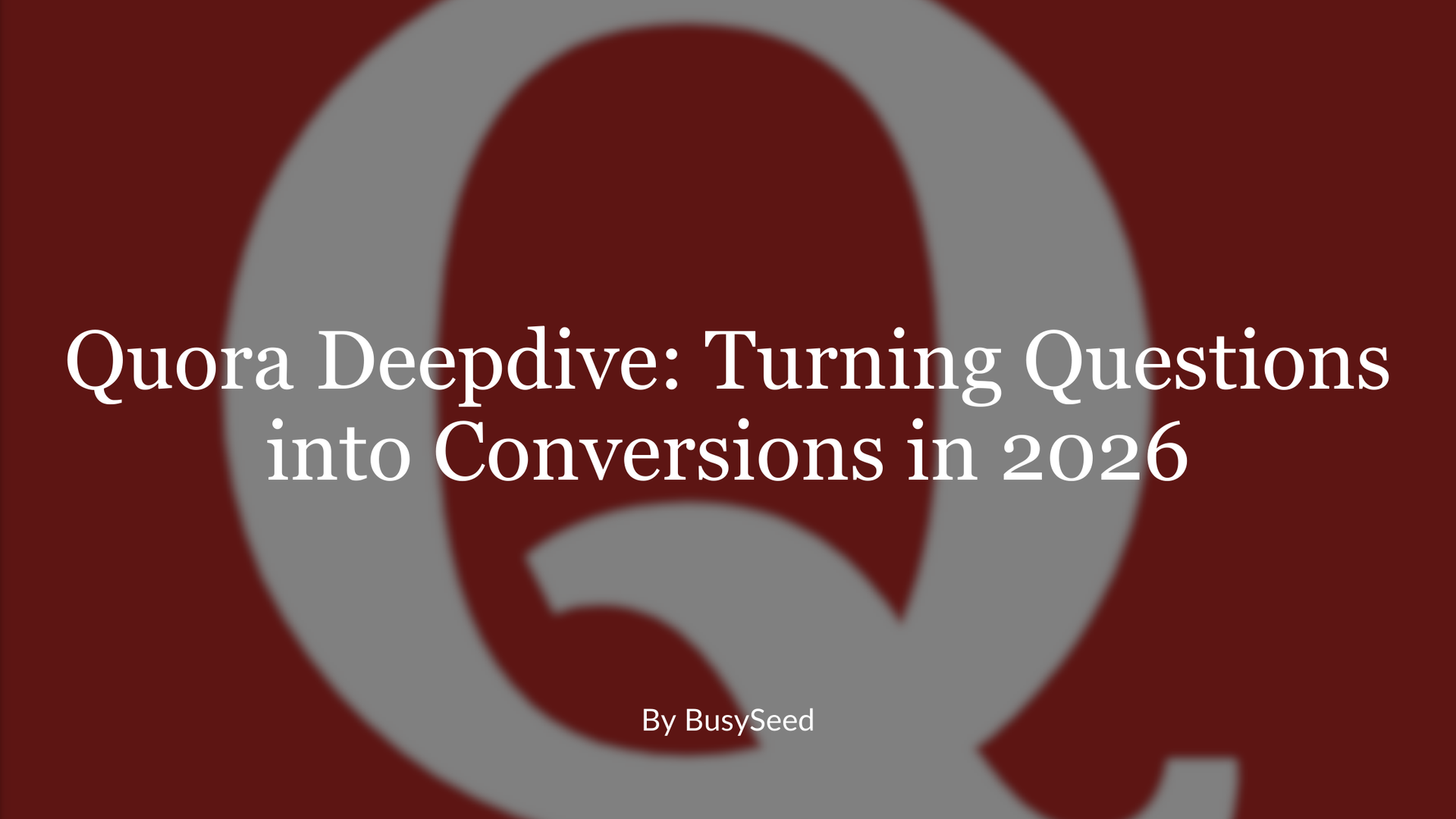 A dark red background features a large, grey letter 