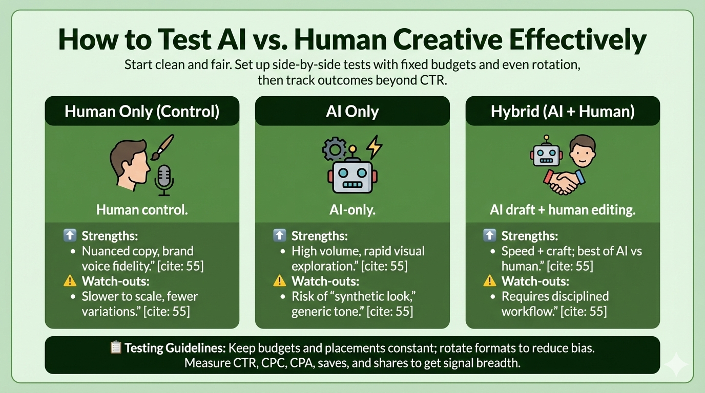 Infographic on where human copy outperforms AI: Emotional lift, specificity, and voice fidelity.