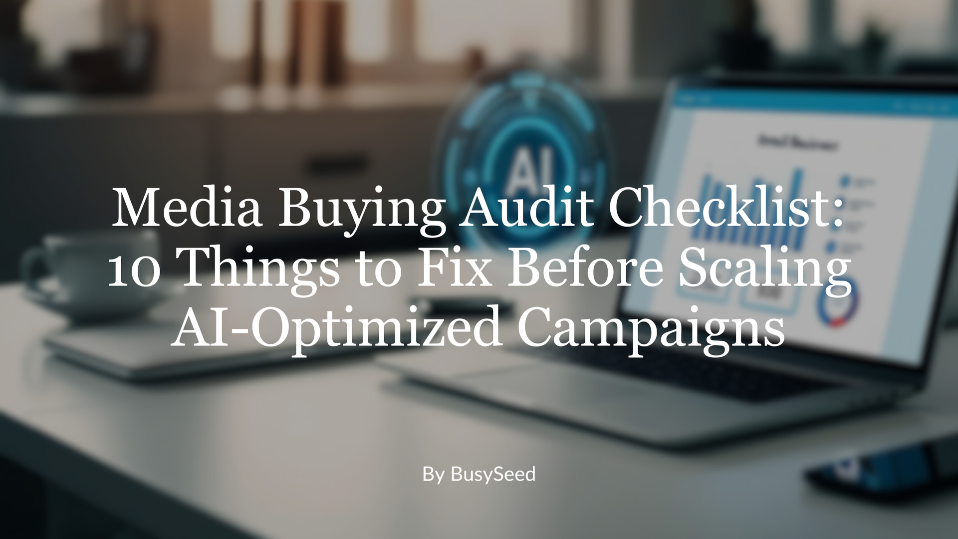 Laptop with graph, AI icon, and text 