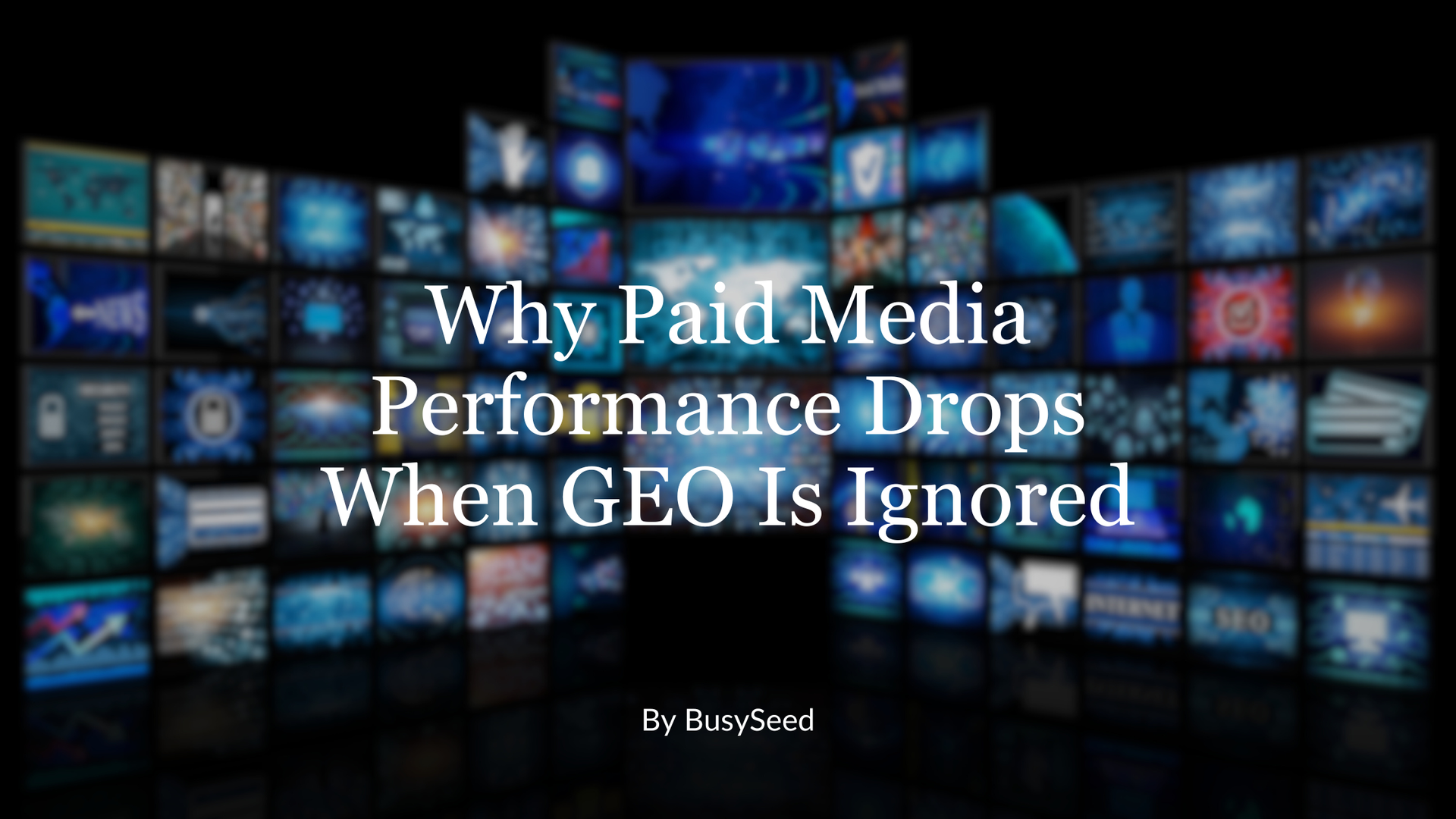 Blurred screens background with text: