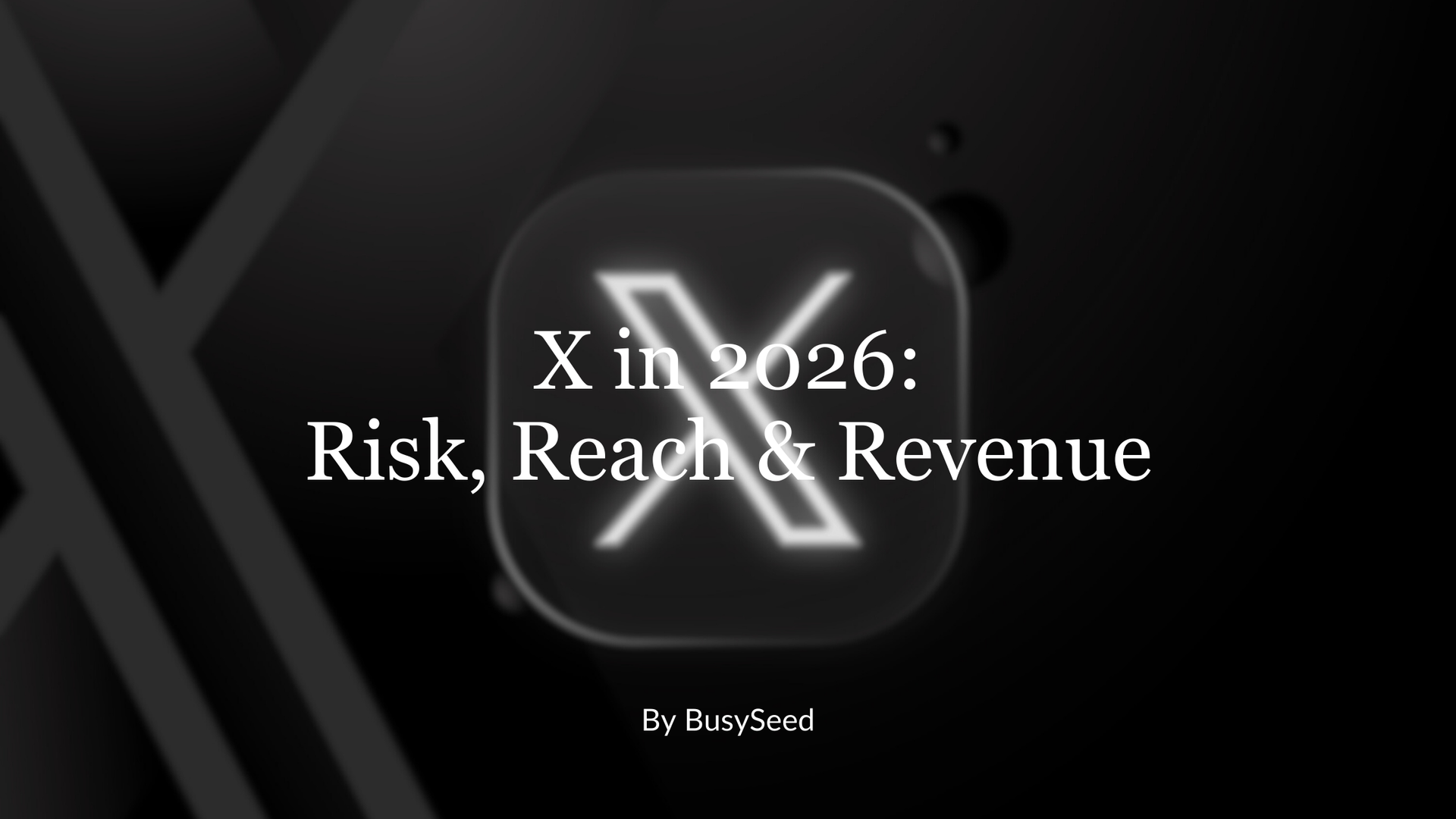 A black background with a central X logo and the title: