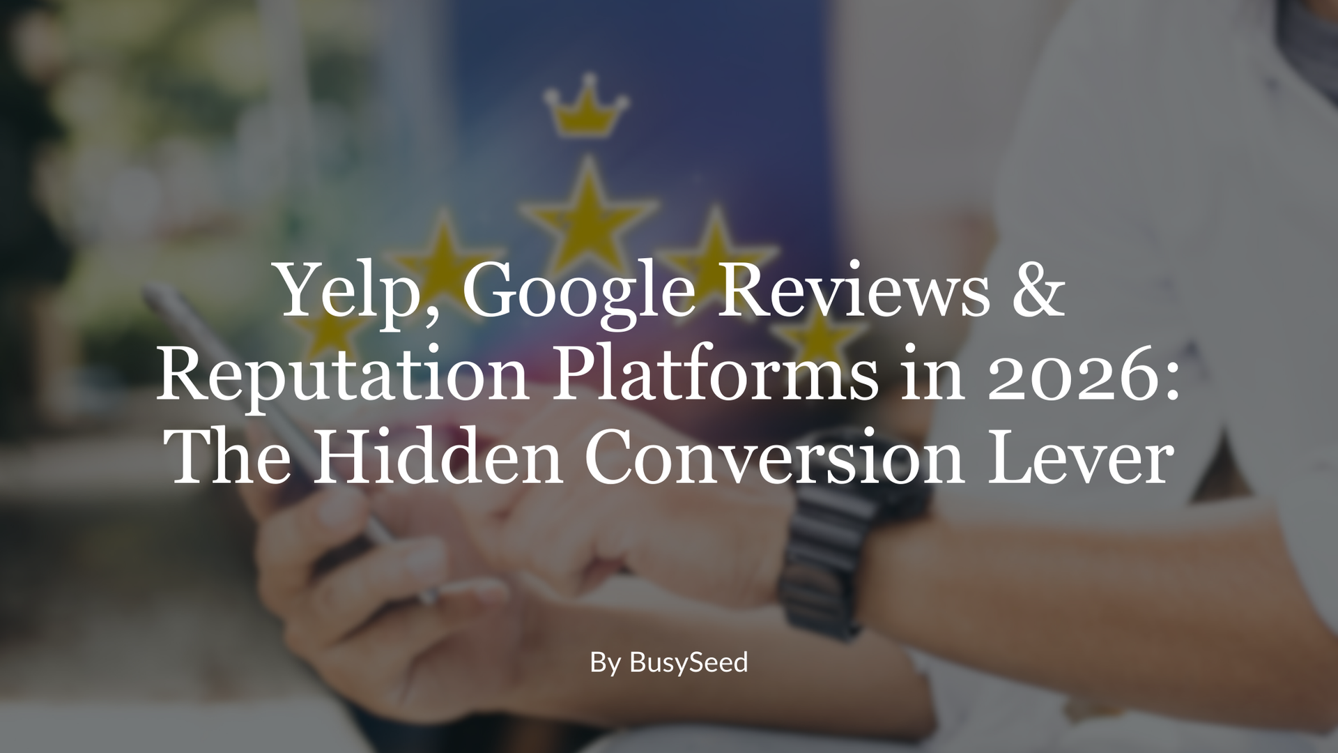 Text overlay on an image of a person using a smartphone: 