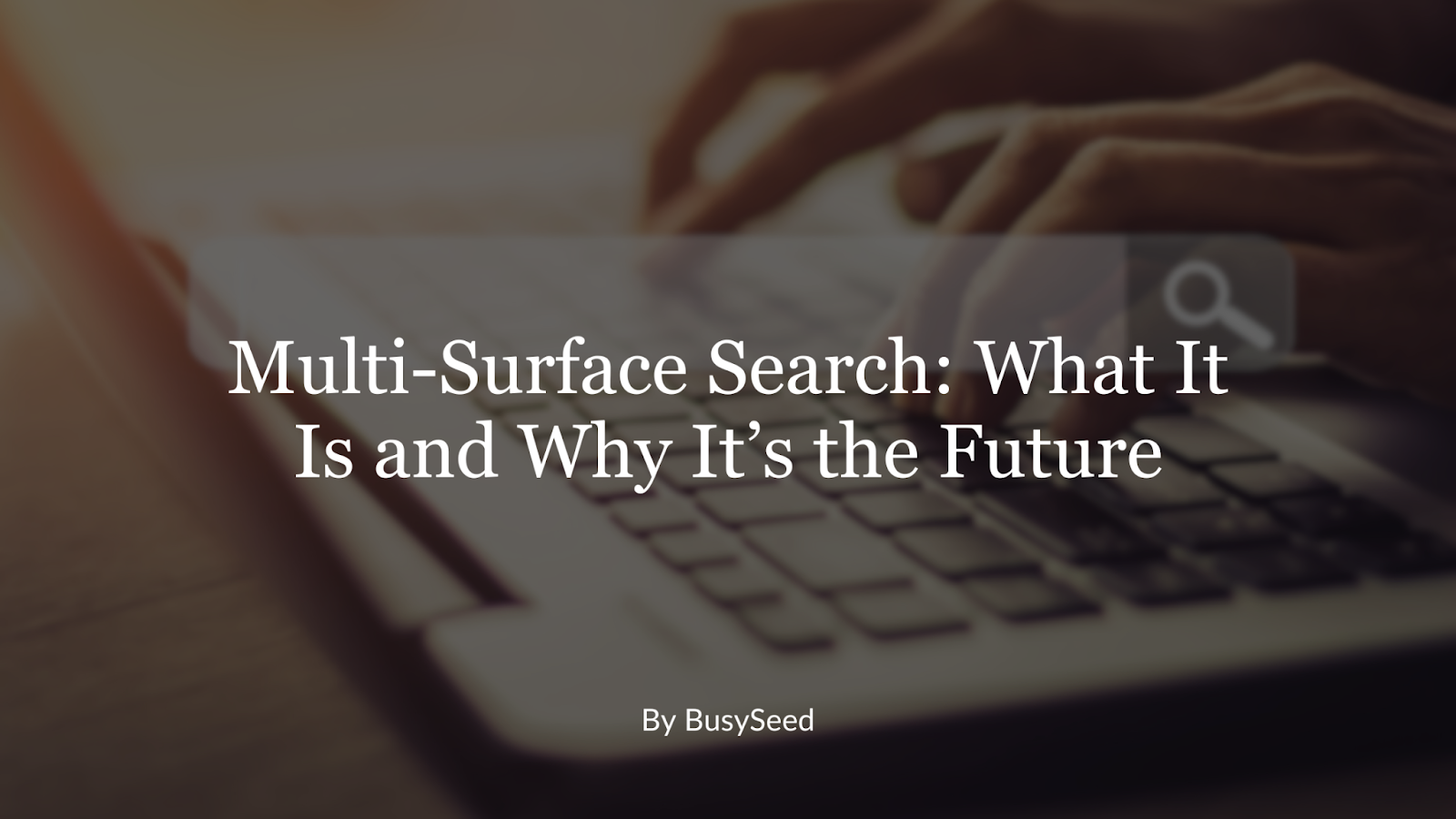 Hands typing on a laptop with overlaid text: