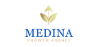 A logo for medina growth agency with a plant and an arrow