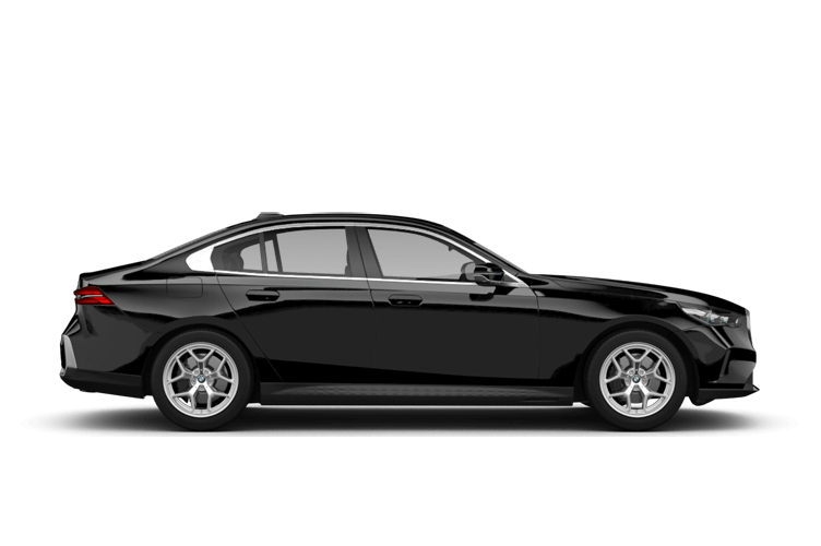 Black sedan, side view, on a white background.