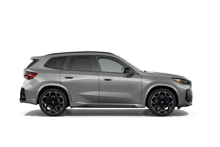 Silver BMW X1 SUV parked on white background.