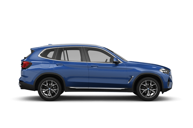 Blue BMW X3 SUV, side view, on a white background.