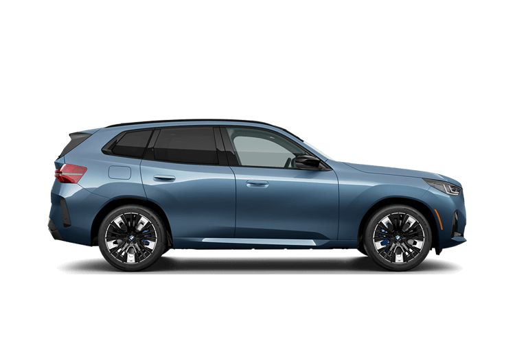 Blue BMW SUV, side view, black wheels, against a white background.