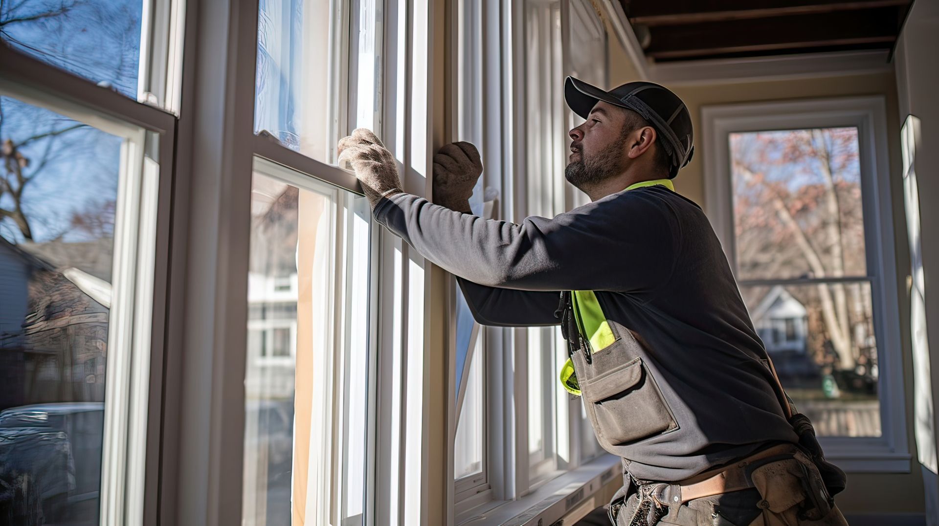 Skilled technicians installing energy-efficient glass for residential window replacement.