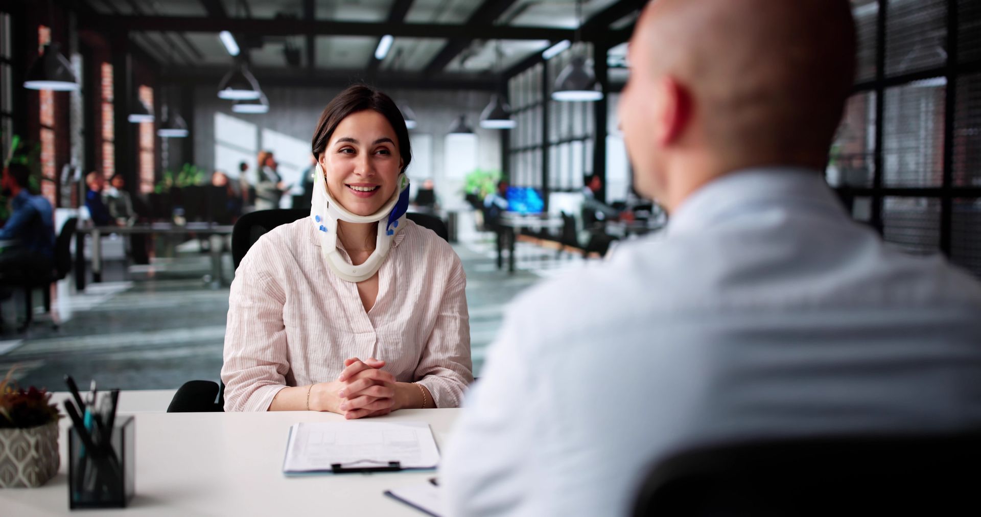 An injured worker discussing disability compensation. An injured worker discussing disability compensation.
