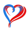 Blue and red heart graphic.
