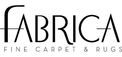 The logo for fabrica fine carpet and rugs is black and white.