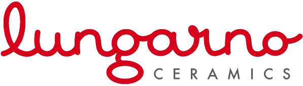 The logo for lungarno ceramics is red and white on a white background.