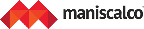 A red and orange logo for maniscalaco with a white background