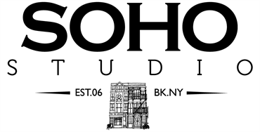 A black and white logo for soho studio bk ny