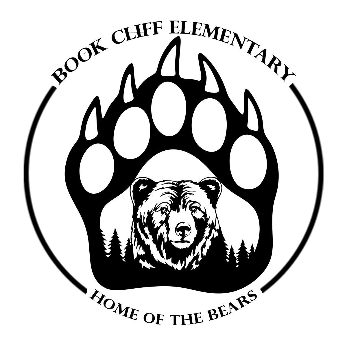 The logo for book cliff elementary school shows a bear 's paw and the words `` home of the bears ''.