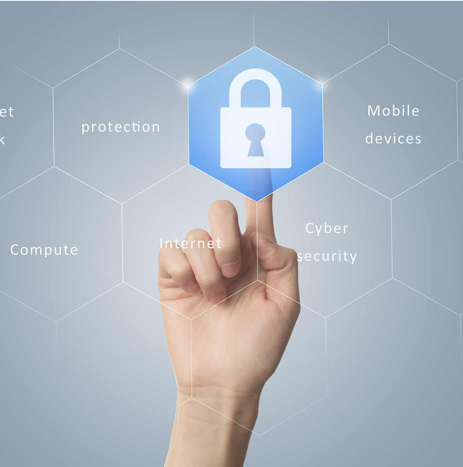 Hand pointing at a blue padlock icon.