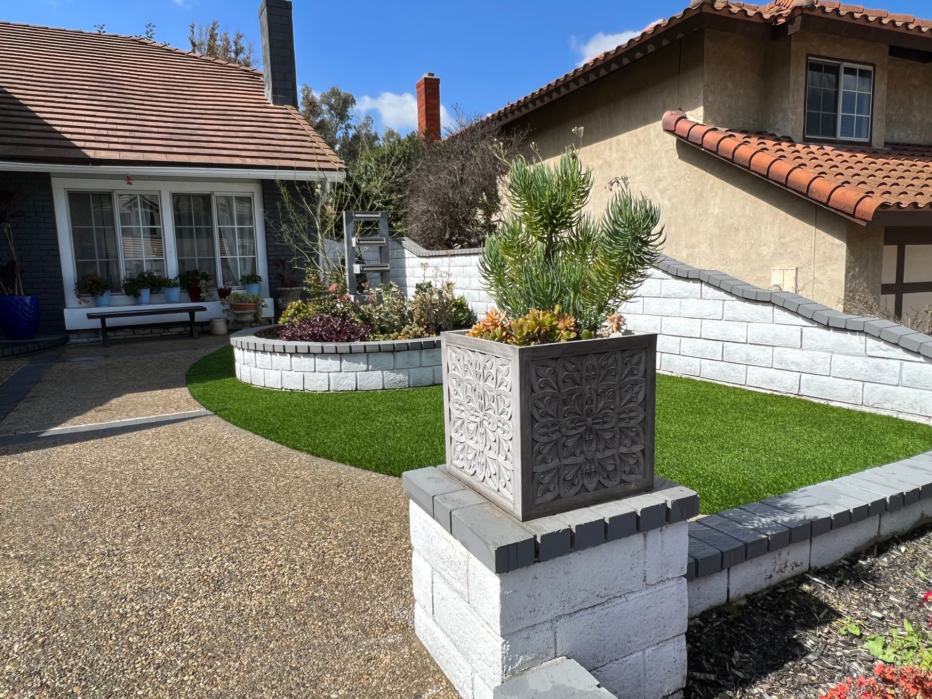 planter and new synthetic grass