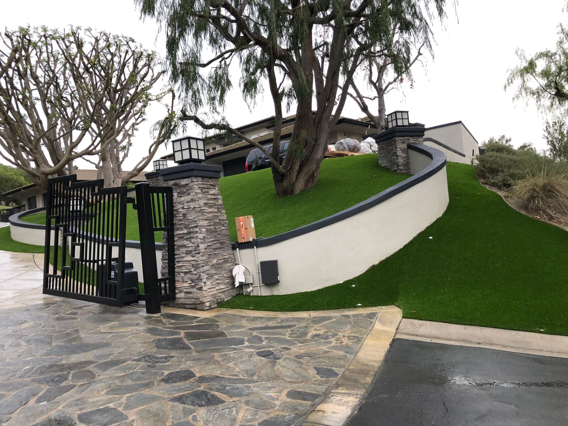 artificial grass next to gate