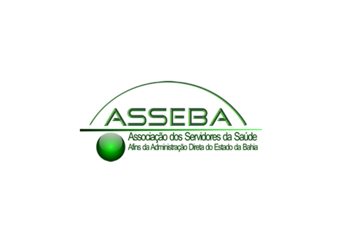 Logotipo da ASSEBA, associação de profissionais da saúde da Bahia, Brasil. Esfera e arco verdes sobre o texto.