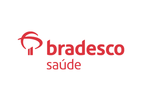 Bradesco Saúde logo: red stylized emblem and text "bradesco saúde" on white background.