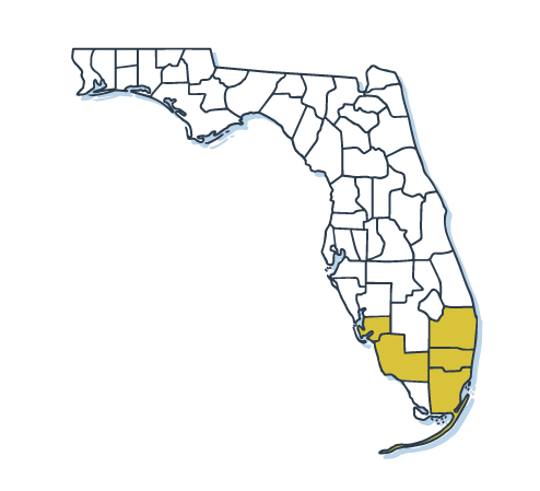 A map of florida with the state highlighted in yellow.