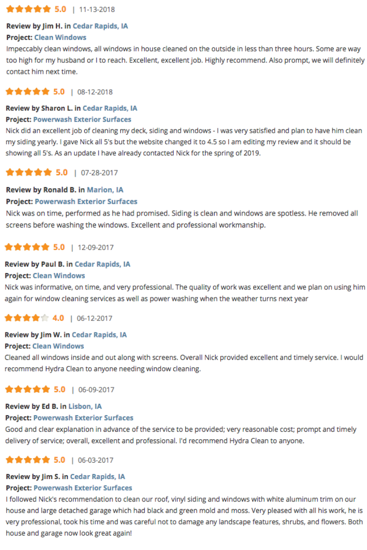 Reviews from clients of Hydra Clean