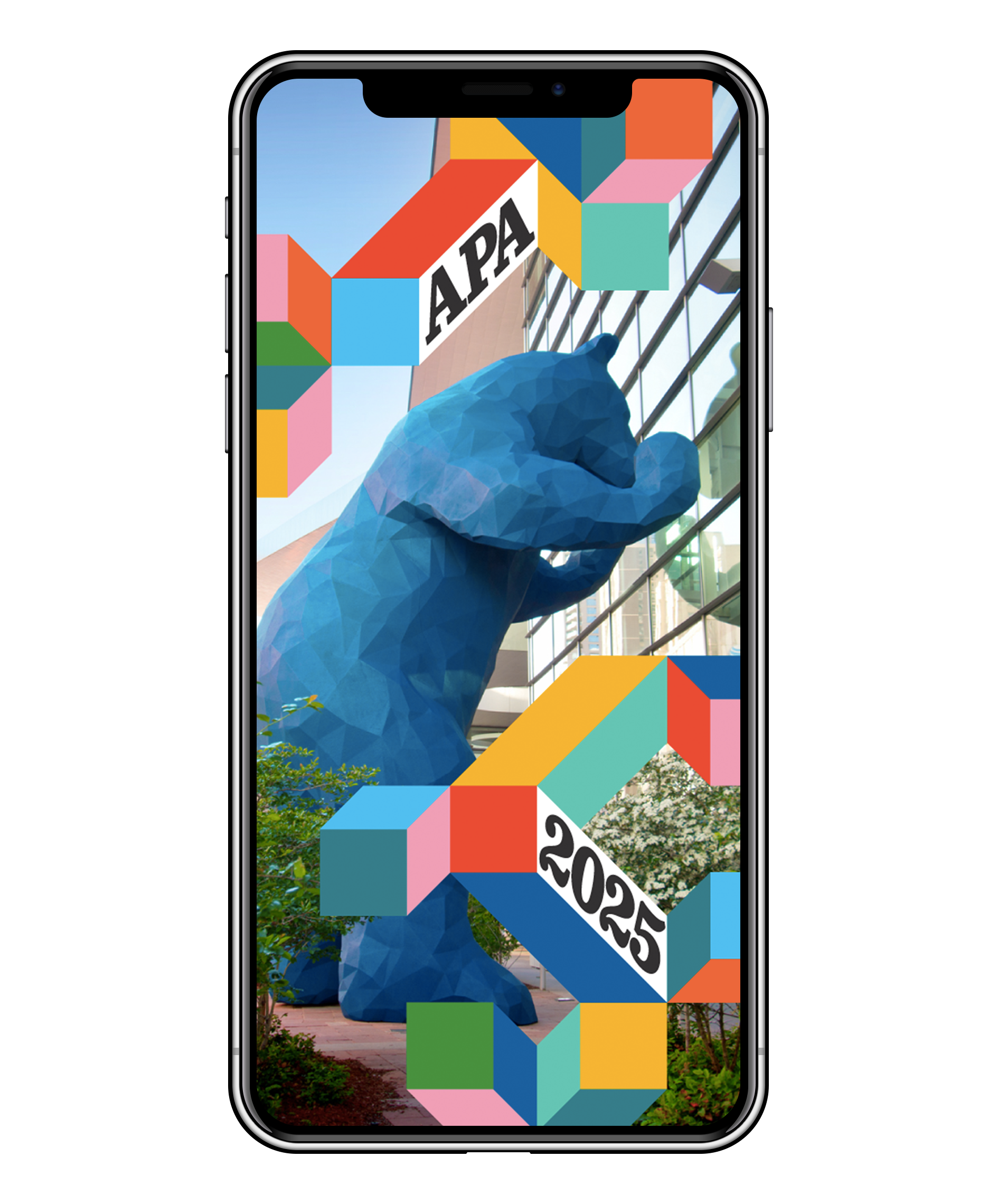 iPhone with APA 2025 App Splash Screen
