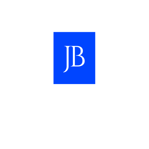 JB initials in white on a blue square, on a white background.