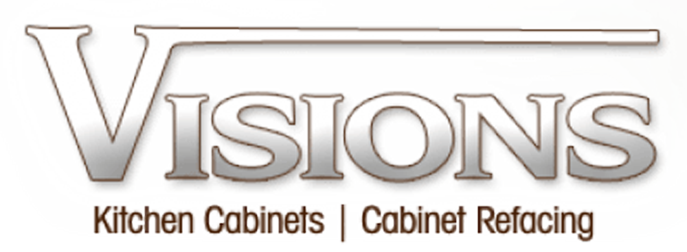 The logo for visions kitchen cabinets and cabinet refacing