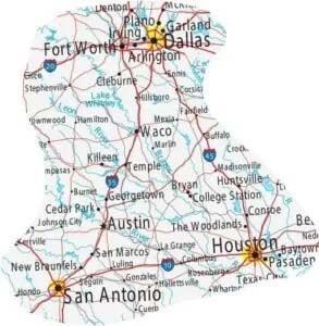 A map of fort worth dallas austin and san antonio