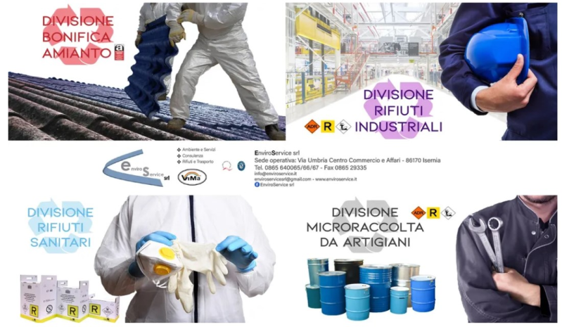 Un collage di immagini con la scritta divisione rifiuti industriali in basso