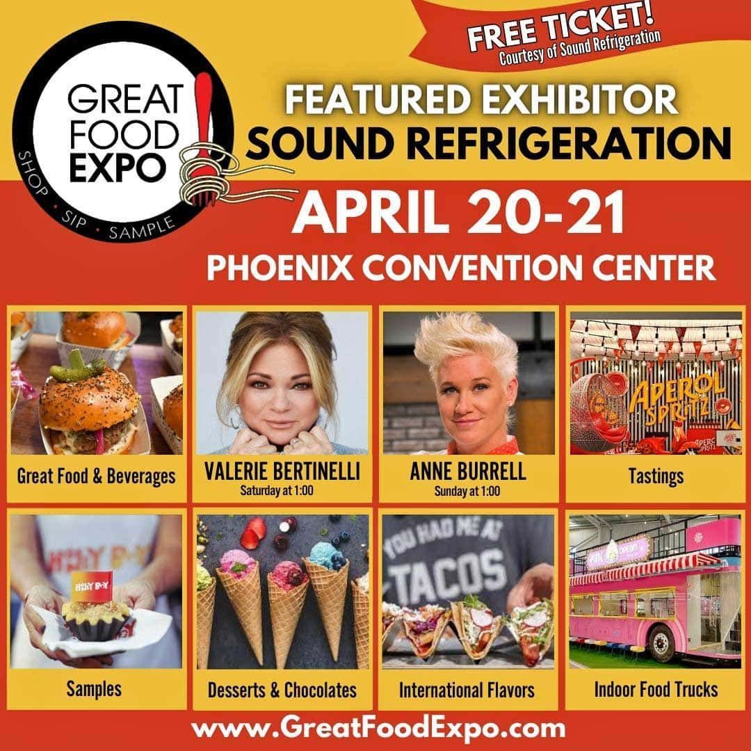 A poster for the great food expo which takes place in april