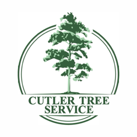 A logo for cutler tree service with a tree in a circle