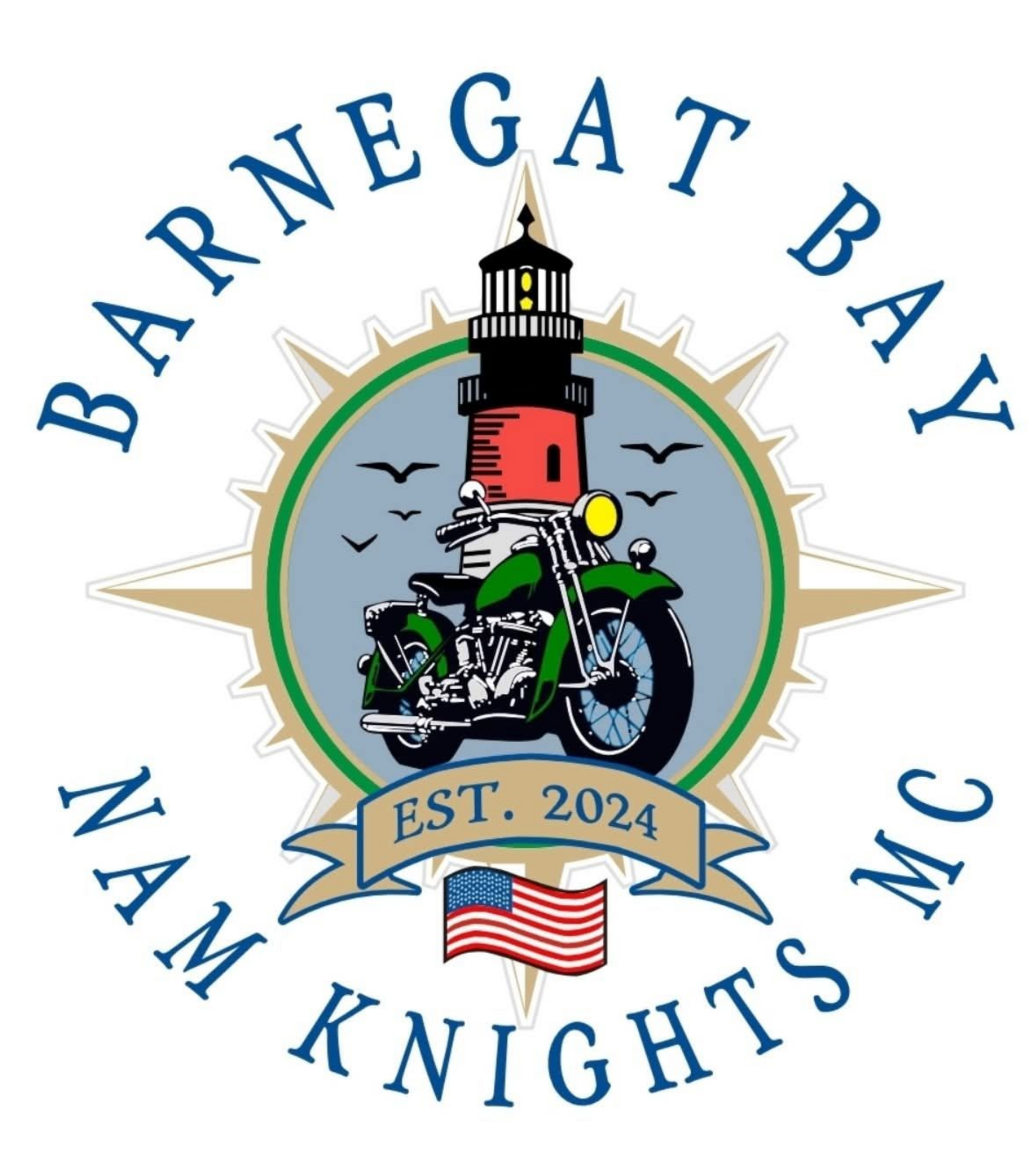 Nam Knights motorcycle club patch with green dragon holding US flag.