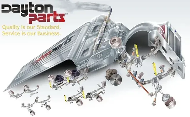 Dayton Parts logo with a partially exploded view of a semi-truck and its components.