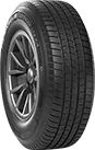Car tire on a silver rim, with black tread pattern.