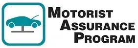 Logo for Motorist Assurance Program. A blue car inside a square and text 